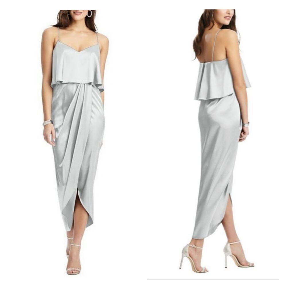 New SHONA JOY Luxe Frill Tulip Hem Maxi Formal Dress Silver Blue Cloud Sz 10